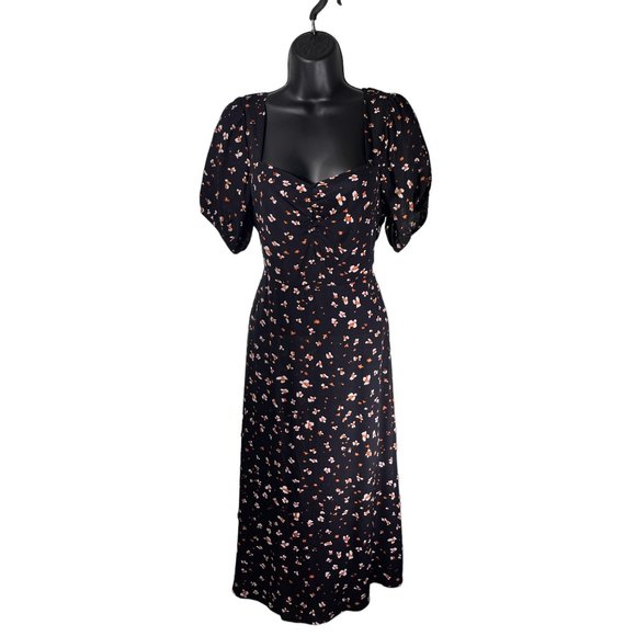 Sanctuary Midi Dress Black Floral Square Neck Puff Sleeve 4 Dresses - Picture 1 of 5
